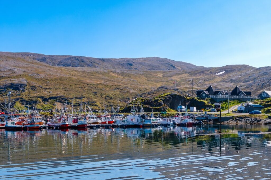 Boats along the waterfront of Honningsvåg