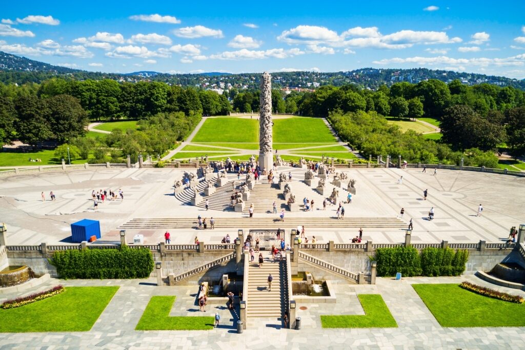 Lush landscape of Vigeland Sculpture Park, Oslo