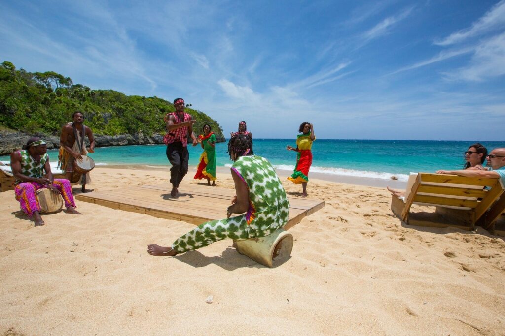 People hanging out on Bamboo Beach in Falmouth, Jamaica