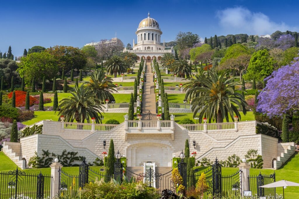 Lush landscape of Baha’i Gardens in Haifa