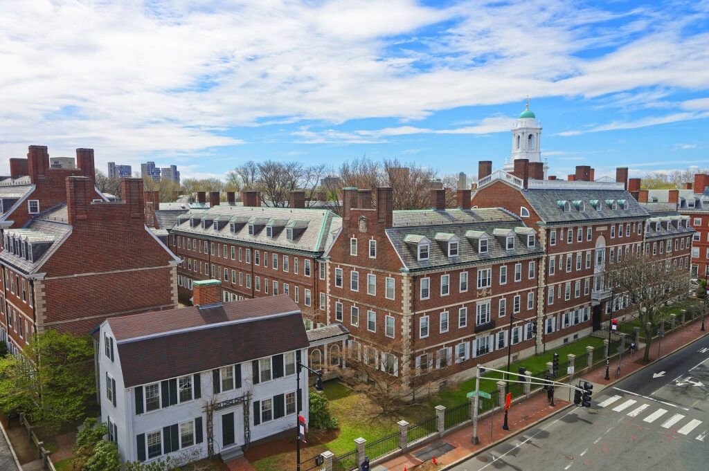 Aerial view of street in Harvard University