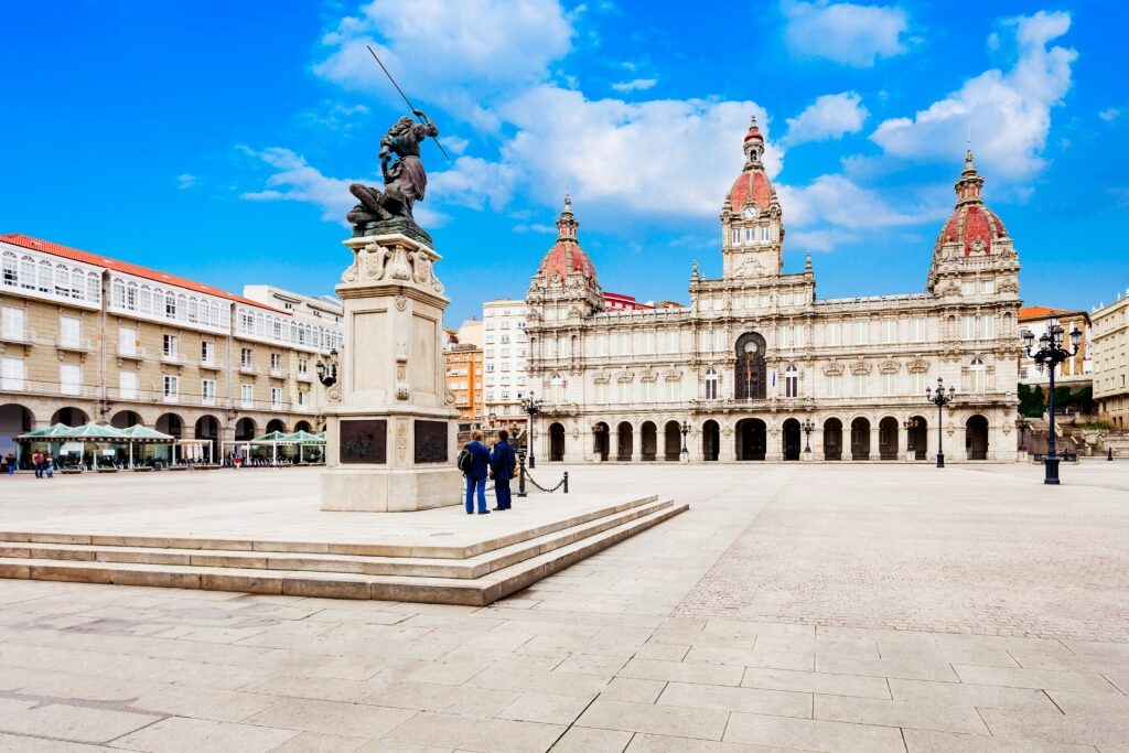 Street view of Maria Pita Square in La Coruña, Spain