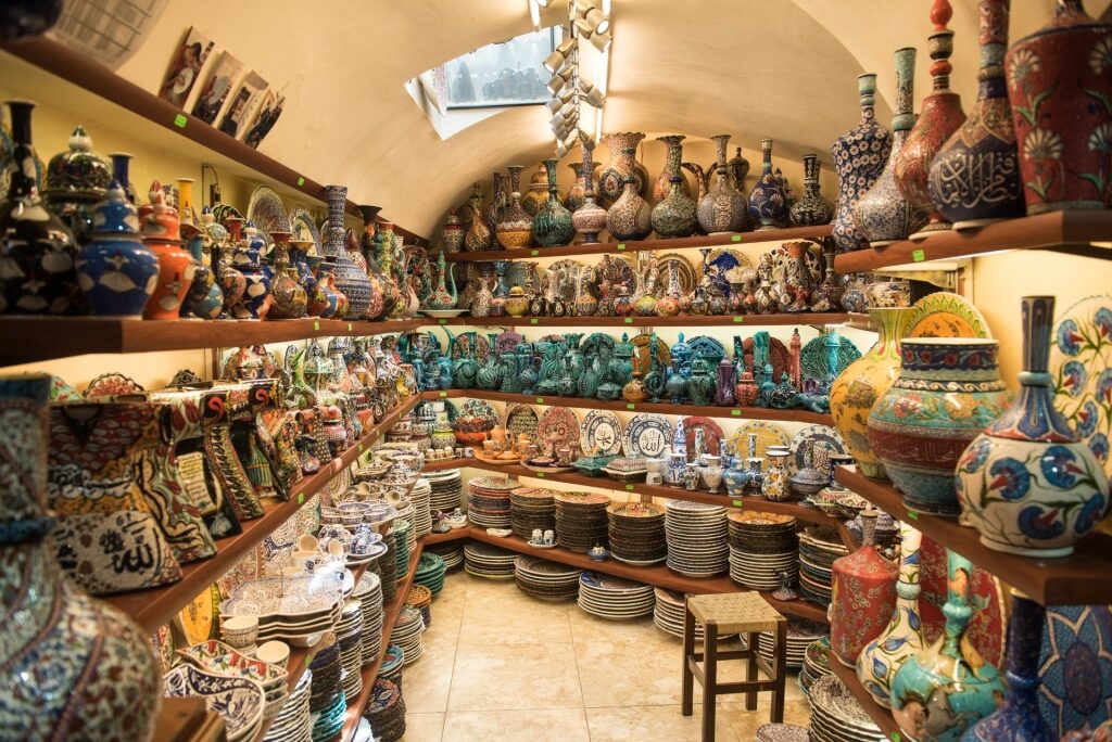 Ceramics inside the Grand Bazaar in Istanbul, Turkey