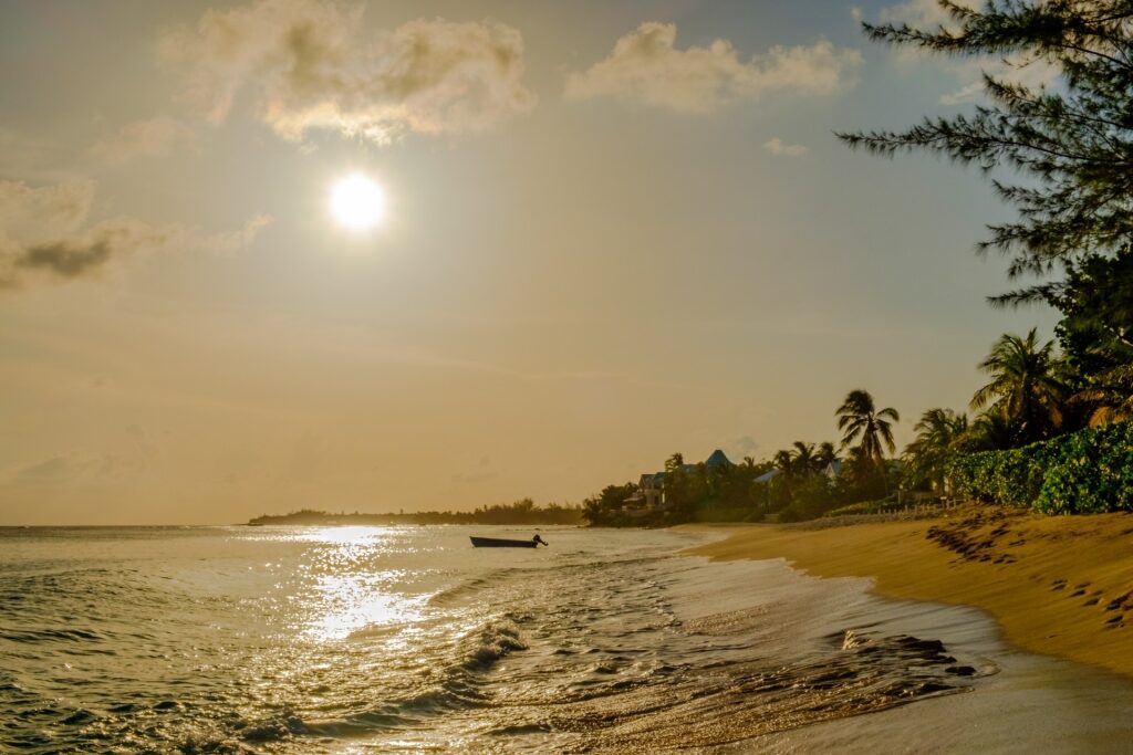 View of Cemetery Beach, Grand Cayman at sunset