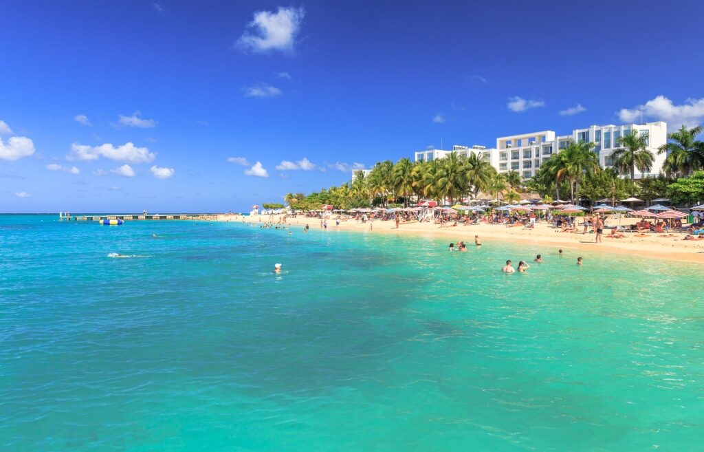 Beautiful waterfront of Doctor's Cave Beach in Falmouth, Jamaica