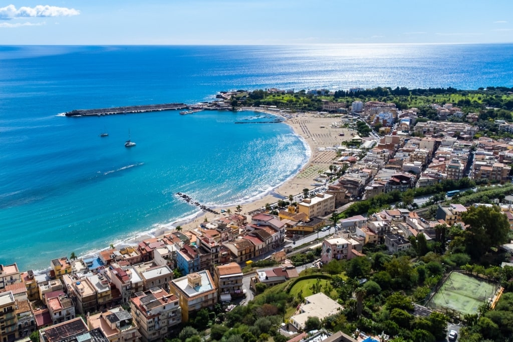 Aerial view of Giardini Naxos Beach, Sicily