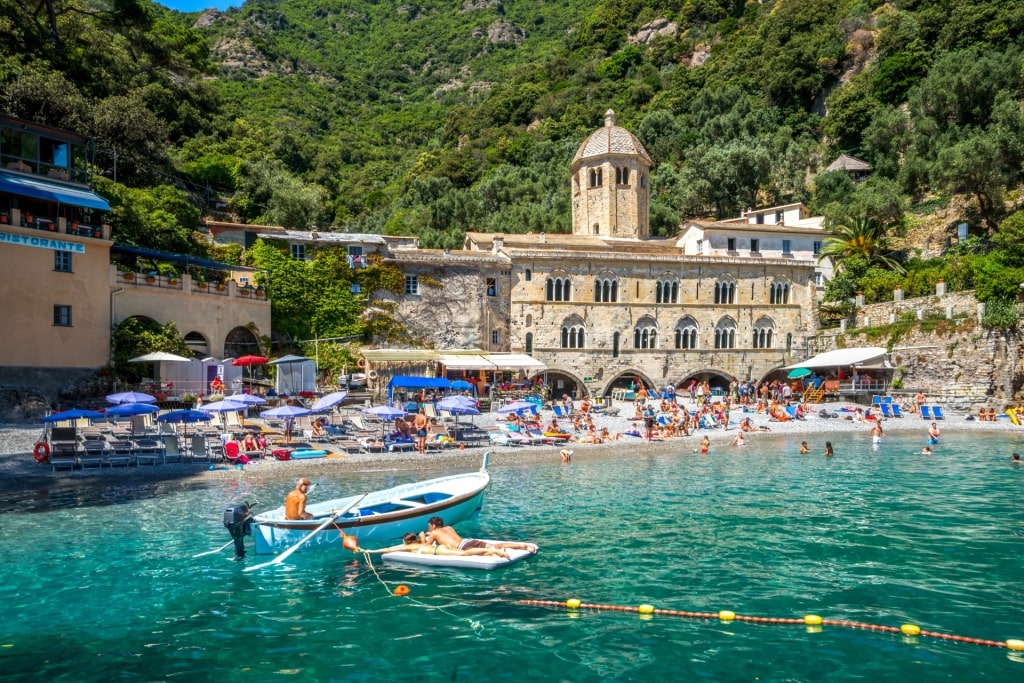 Pretty waterfront of the Abbey of Fruttuoso, near Portofino