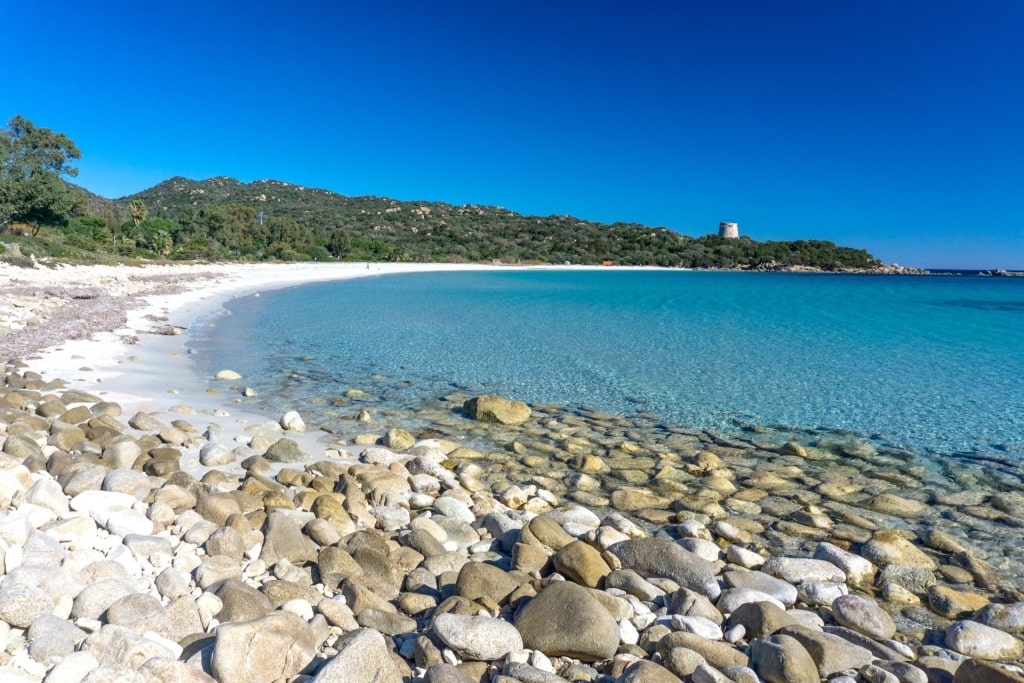 Beautiful shoreline of Spiaggia di Cala Pira, Sardinia