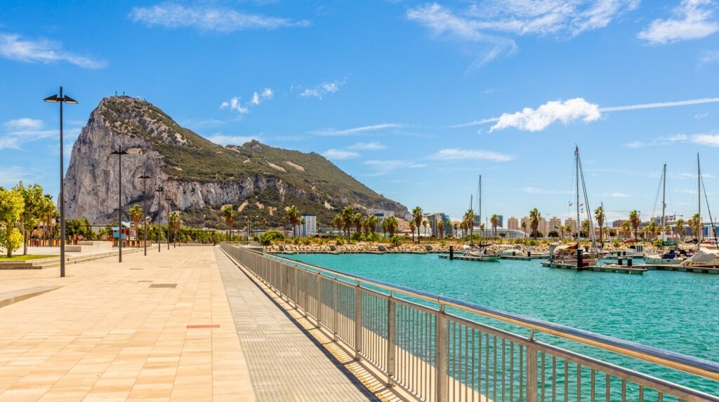 Scenic waterfront promenade of Gibraltar, UK