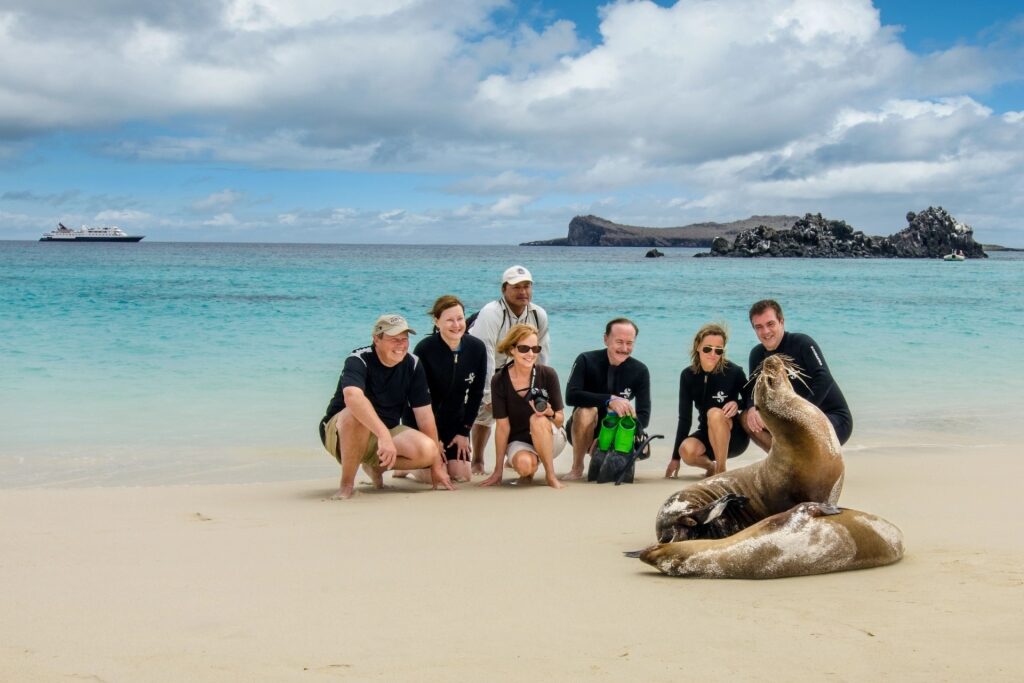 Sea lions on a beach in the Galapagos
