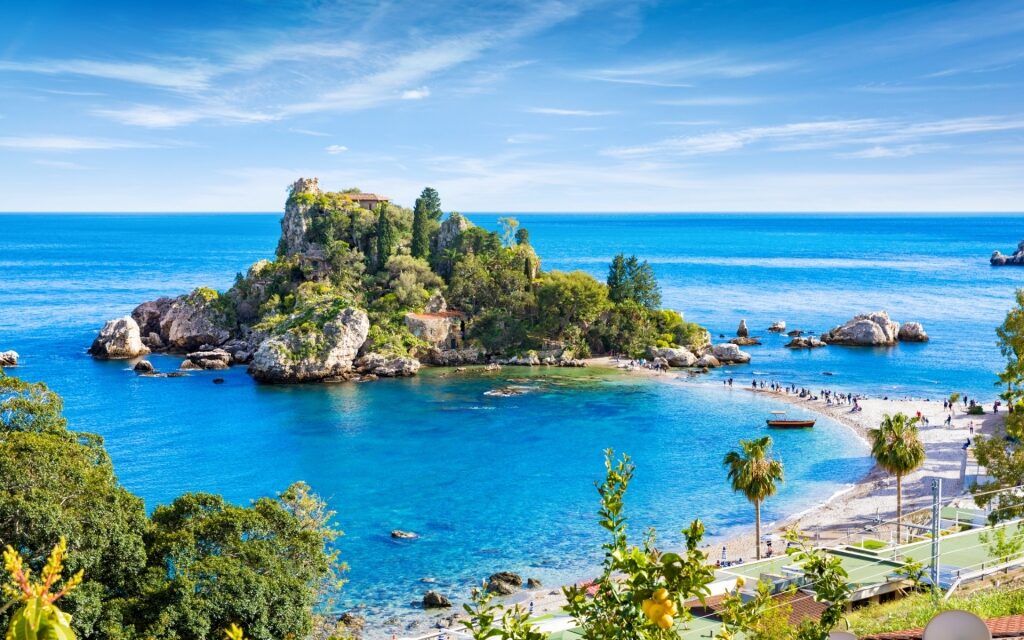 Unique landscape of Isola Bella in Sicily, Italy