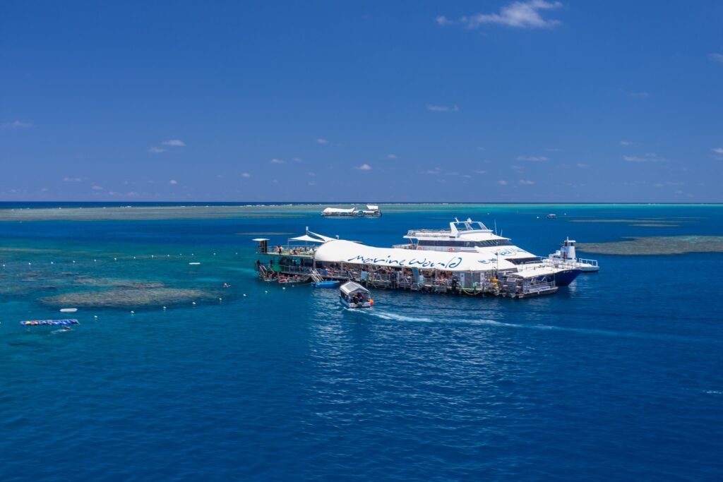 Boat along the Great Barrier Reef