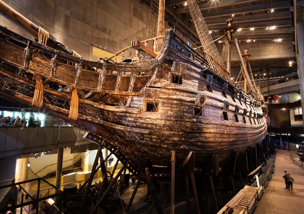 Massive ship inside the Vasa Museum in Stockholm, Sweden