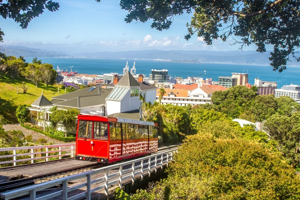 Iconic red funicular in Wellington, New Zealand