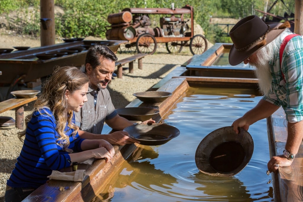 Couple gold panning at the Gold Rush Dredge 8, Fairbanks