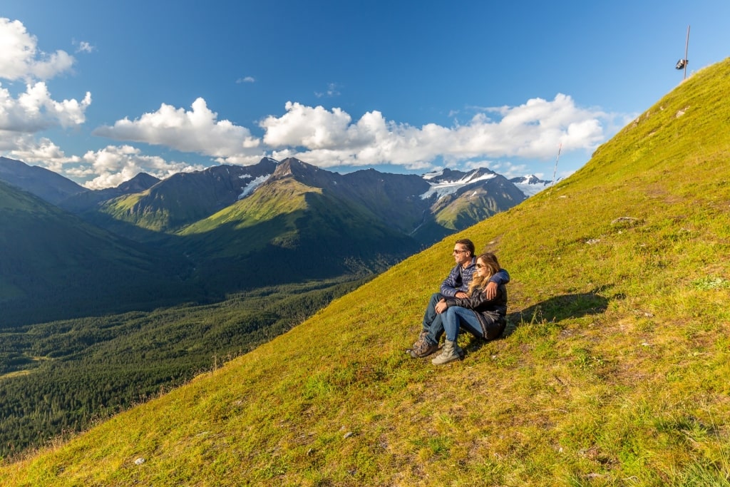 Couple enjoying the sun in Alyeska