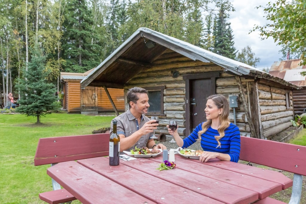 Couple eating at the Alaska Salmon Bake, Fairbanks