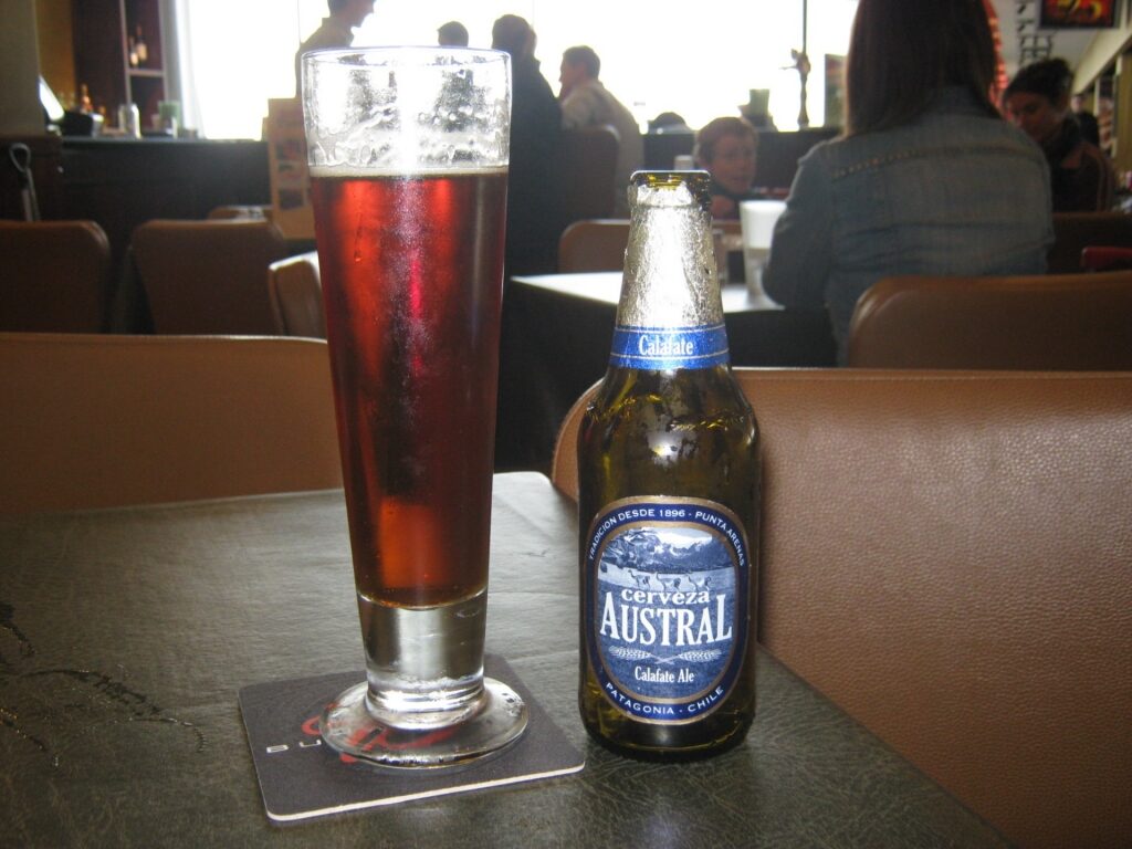 Austral beer at a bar in Chile
