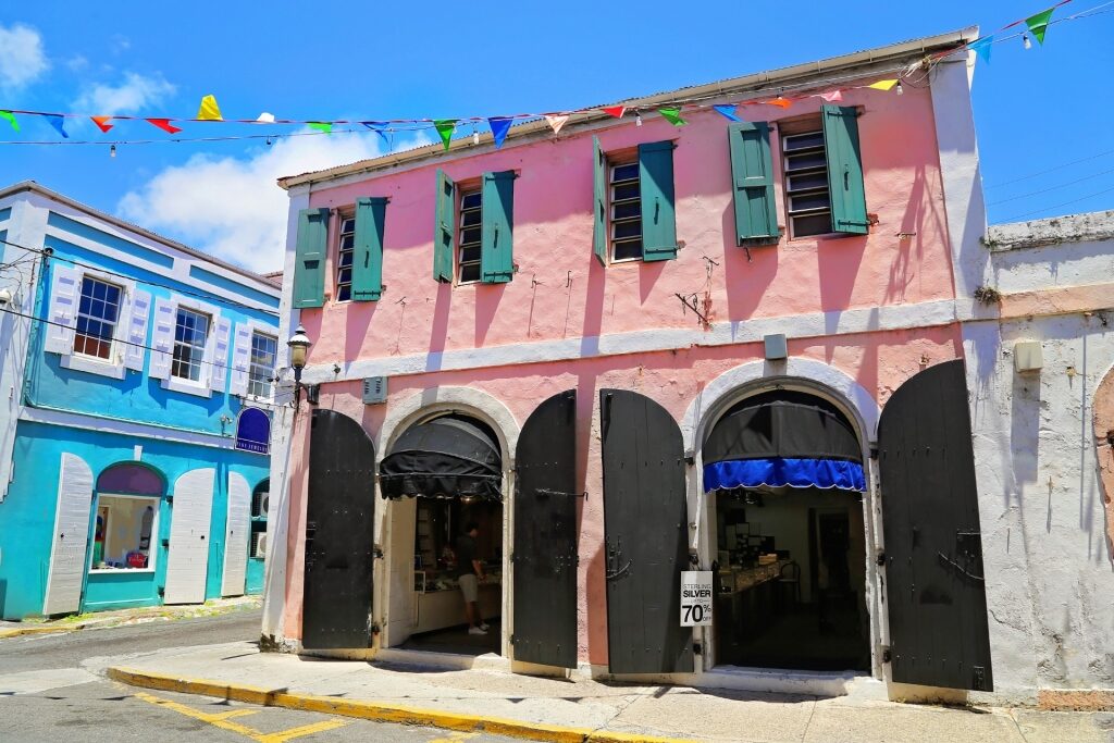 Colorful buildings within Charlotte Amalie Historic District, St. Thomas