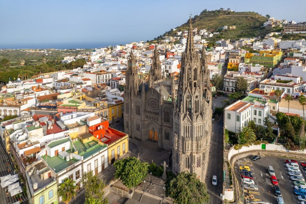 Aerial view of the quaint town of Arucas, Gran Canaria