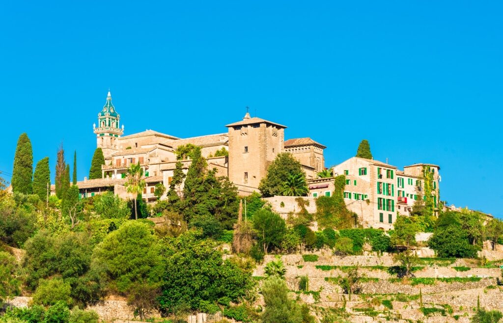View of the Royal Carthusian Monastery in Valldemossa, Mallorca