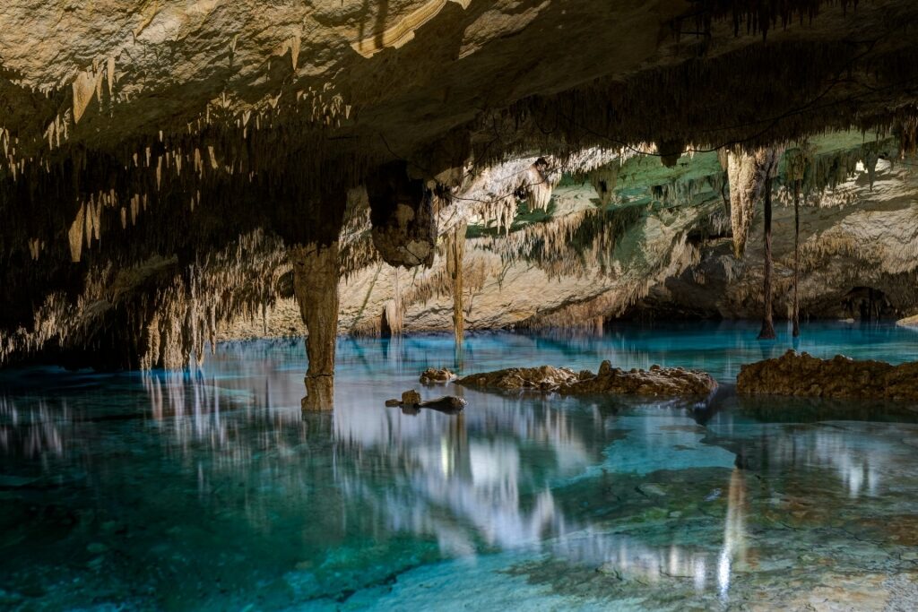 Clear waters inside Cenote Taak Bi Ha