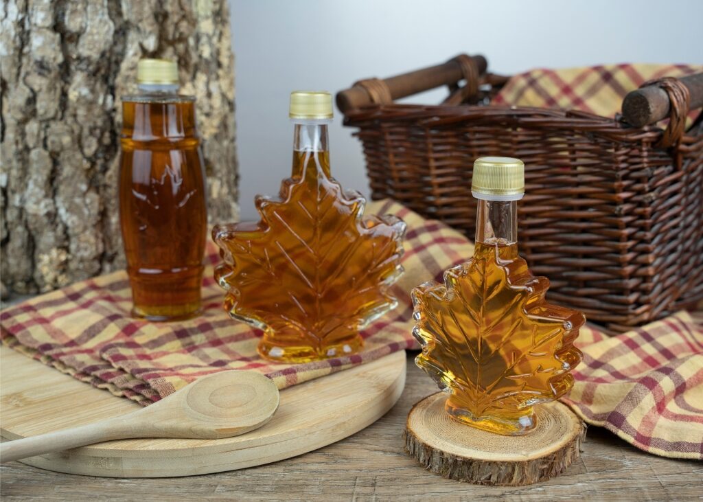 Maple syrup in bottles
