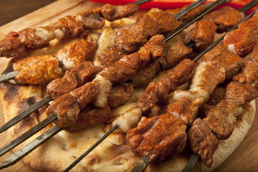 Sish kebab on a platter