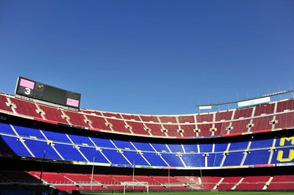 Blue and red seats of Camp Nou