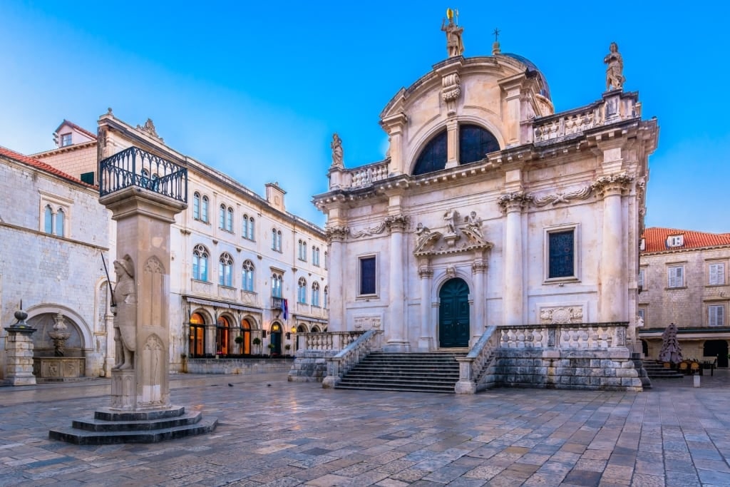 Cobbled street with Church of Saint Blaise