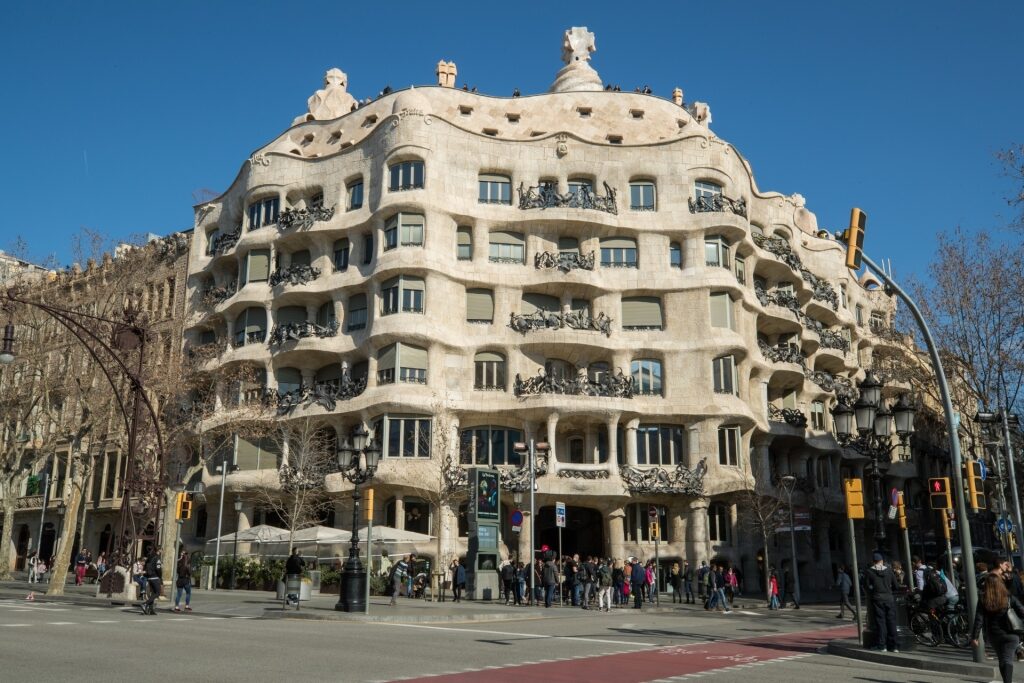 Exterior of Casa Milà in Barcelona, Spain