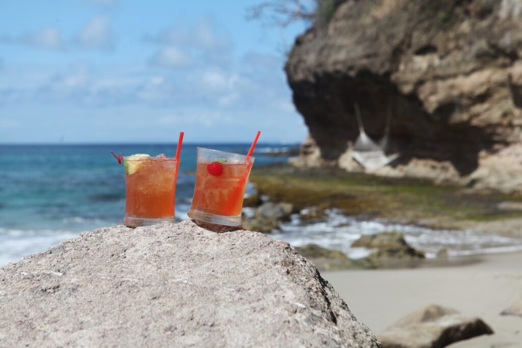 Rum punch by the beach in St. Lucia