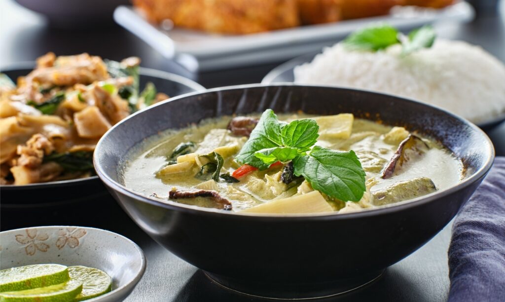 Green curry in a bowl