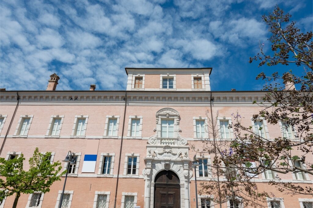 Pinkish facade of Palazzo Rasponi dalle Teste