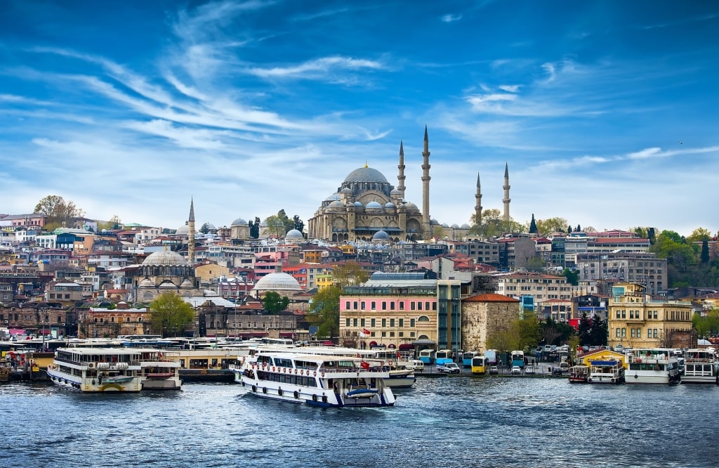 Busy waterfront of Istanbul, Turkey