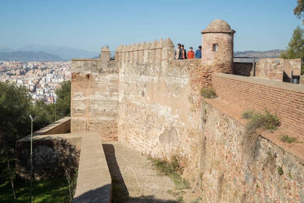 Family sightseeing from Gibralfaro Castle in Malaga, Spain