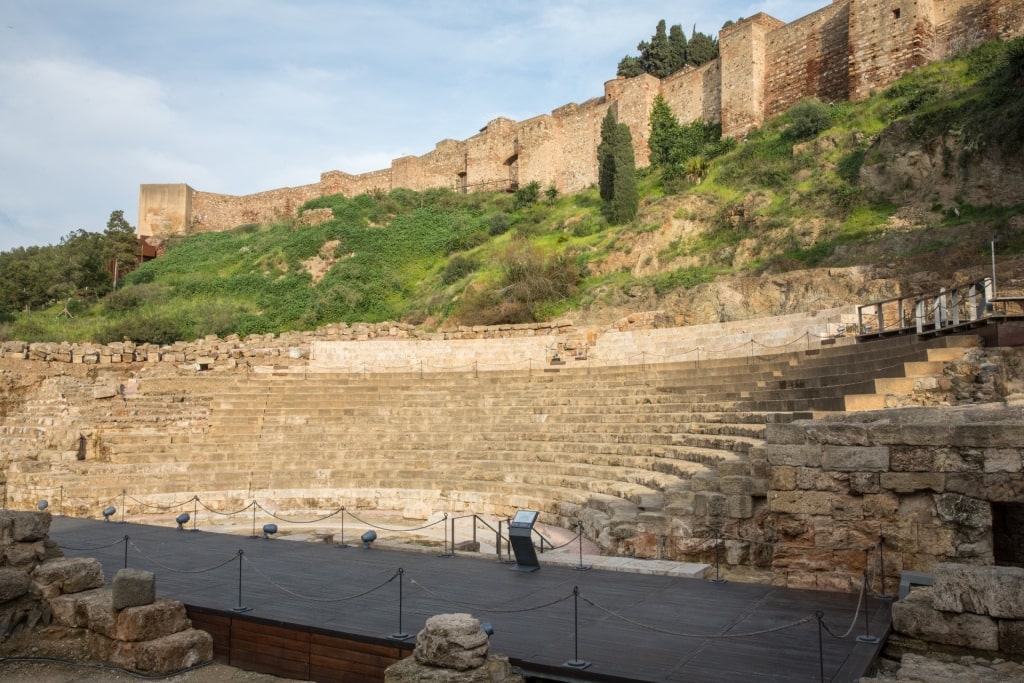 Historic site of El Teatro Romano in Malaga Old Town