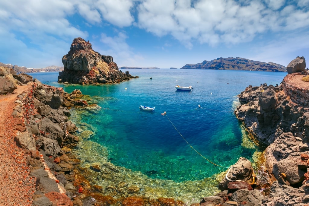 Rocky shoreline of Armeni Beach