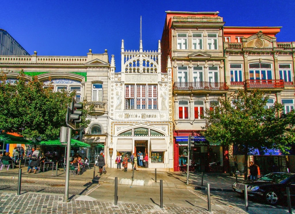 Beautiful exterior of Livraria Lello in Porto Baixa