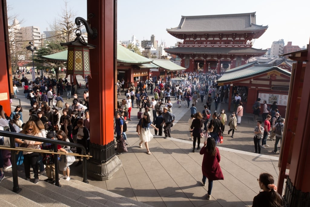 Tourists exploring Sensoji Temple, Tokyo