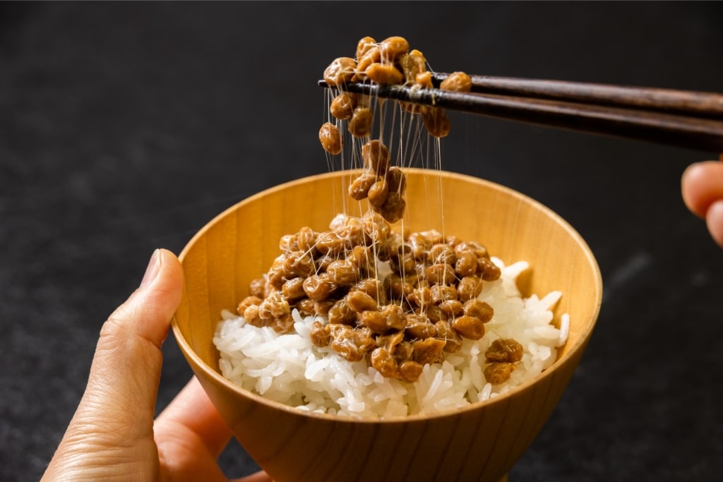 Natto in a bowl with rice