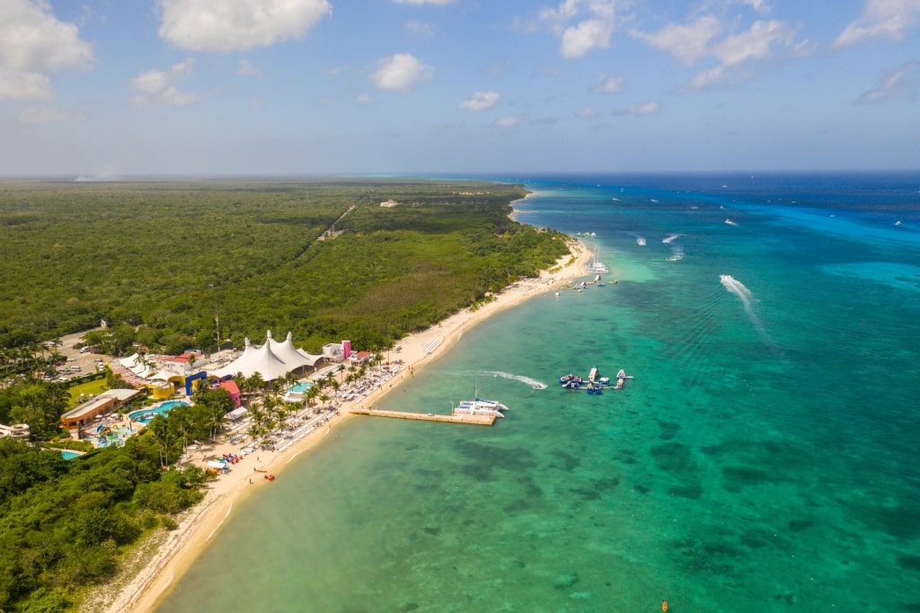 Aerial view of Playa Mia in Cozumel, Mexico