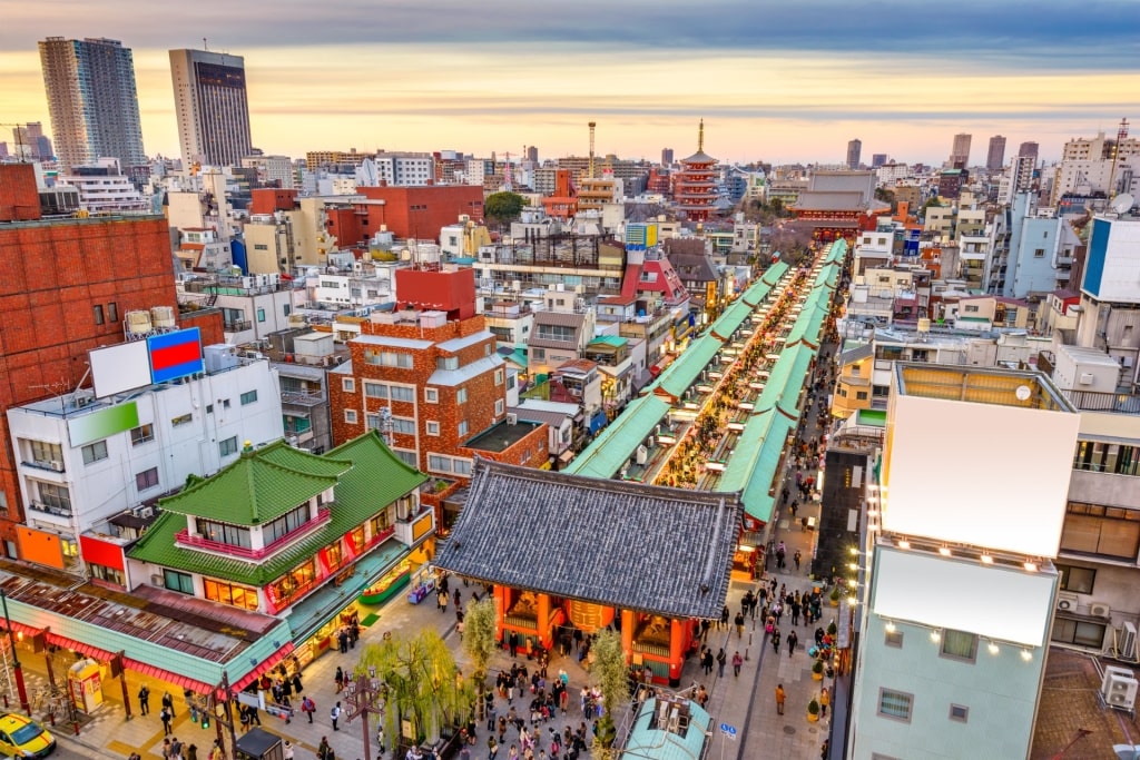 Aerial view of Asakusa in Tokyo, Japan