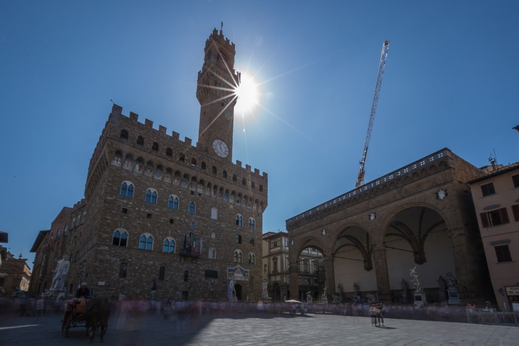 Street view of Piazza della Signoria in Florence, Italy