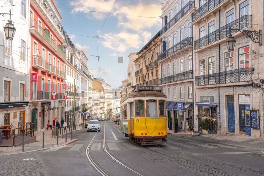 Iconic yellow tram of Lisbon, Portugal