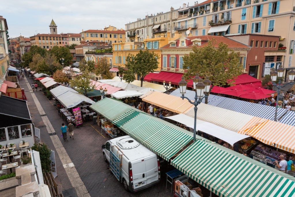 Aerial view of Cours Saleya in Nice, France