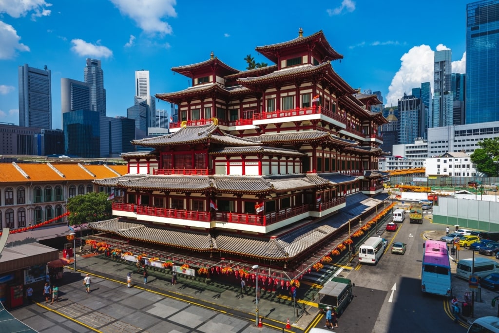 Exterior of the Buddha Tooth Relic Temple and Museum in Chinatown Singapore