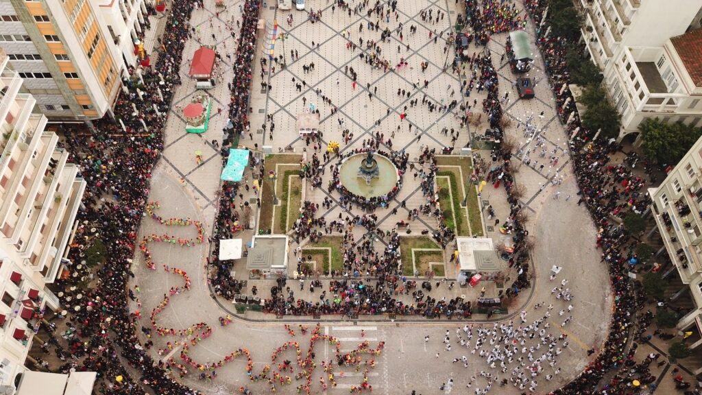 Aerial view of the town of Patras during Carnival