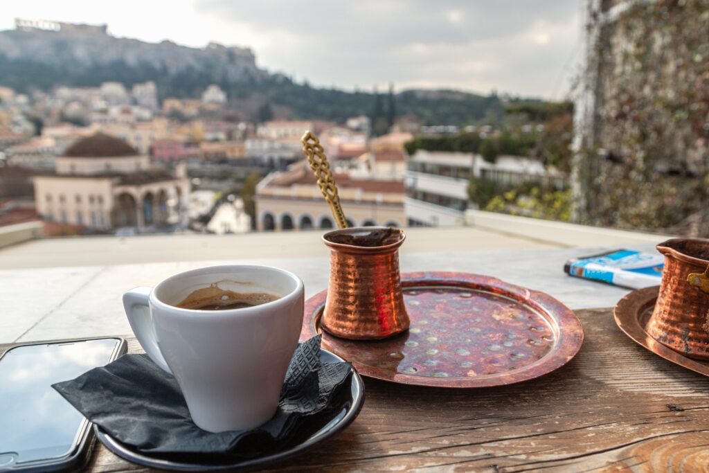 Greek coffee at a restaurant in Athens