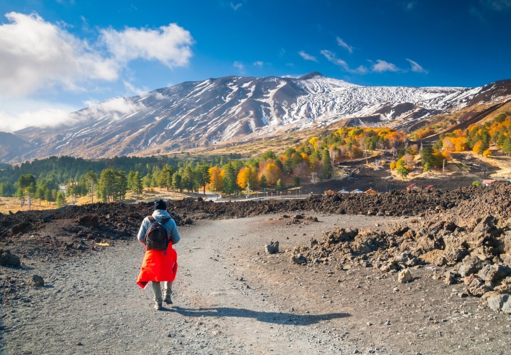 Scenic fall colors of Mount Etna, Sicily